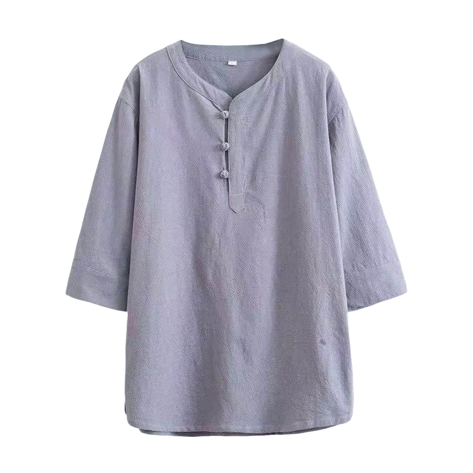 Camiseta de manga corta para hombre - Cuello redondo tipo mandarín - Corte holgado - Verano